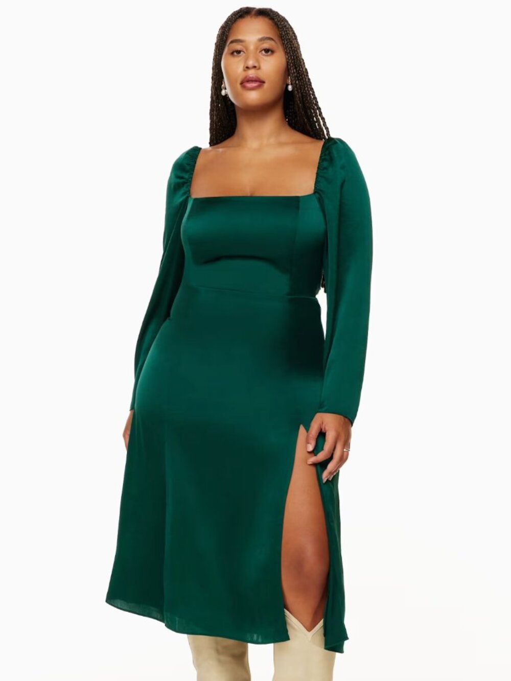 Aritzia Wilfred Bridgerton Satin Midi Dress Green